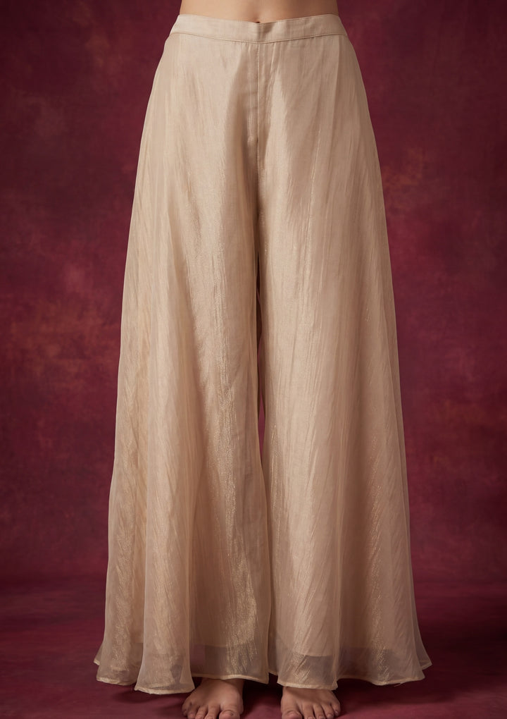 Beige Tissue Cutdana Jacket Kurta With Palazzo And Dupatta
