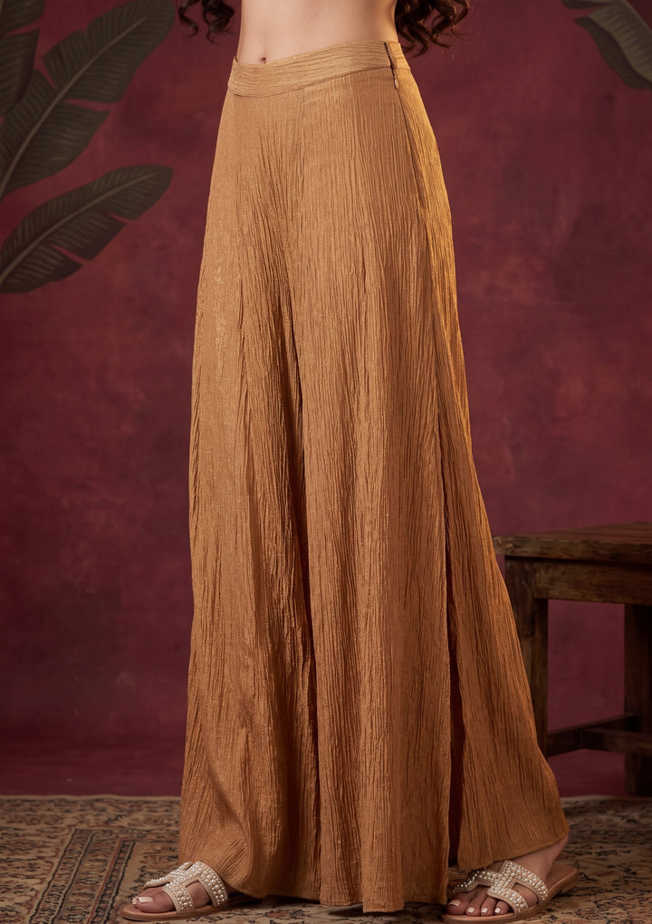 Light Brown Tissue Cutdana Peplum Kurta With Palazzo And Dupatta