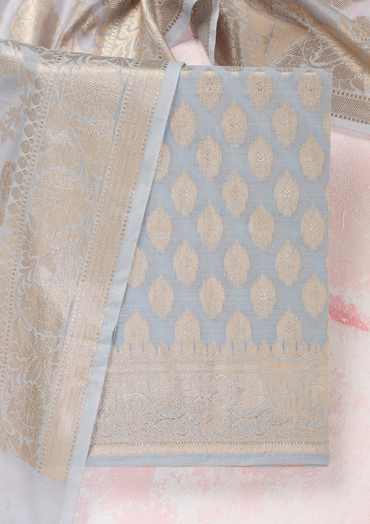 Grey Zariwork Banarasi Unstitched Salwar Suit
