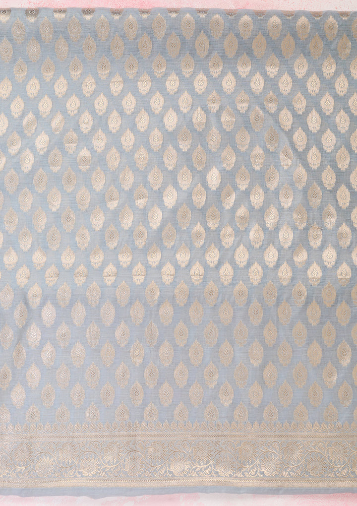 Grey Zariwork Banarasi Unstitched Salwar Suit