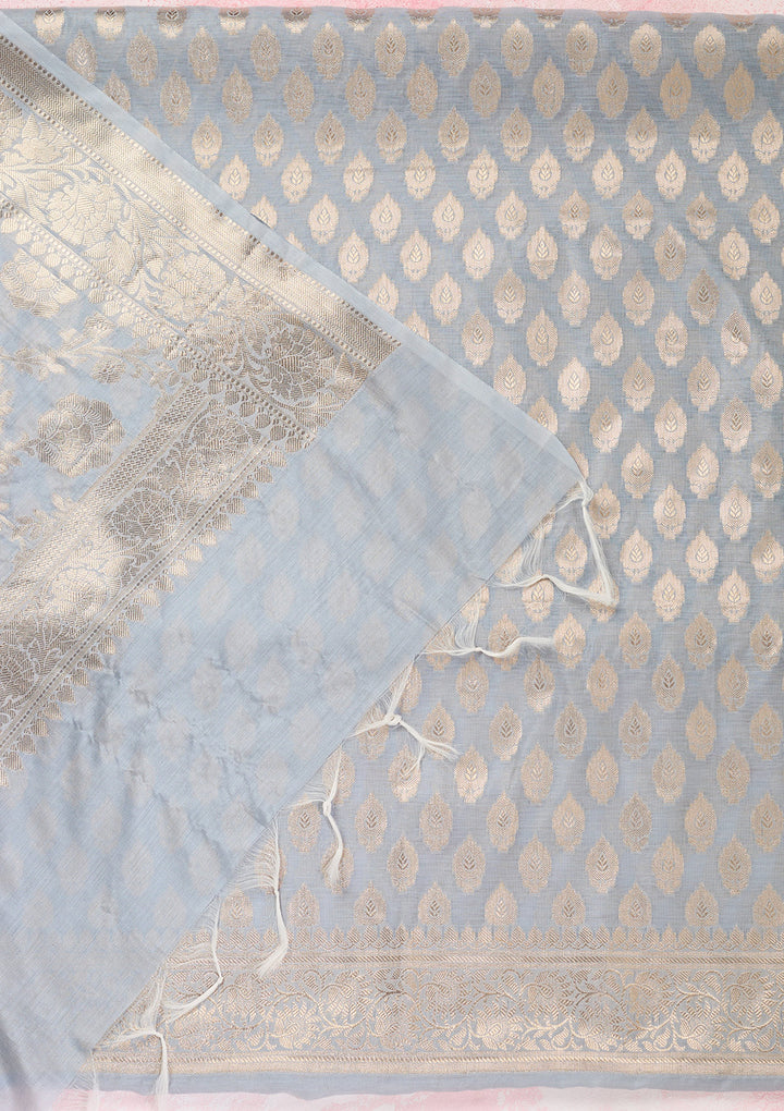 Grey Zariwork Banarasi Unstitched Salwar Suit