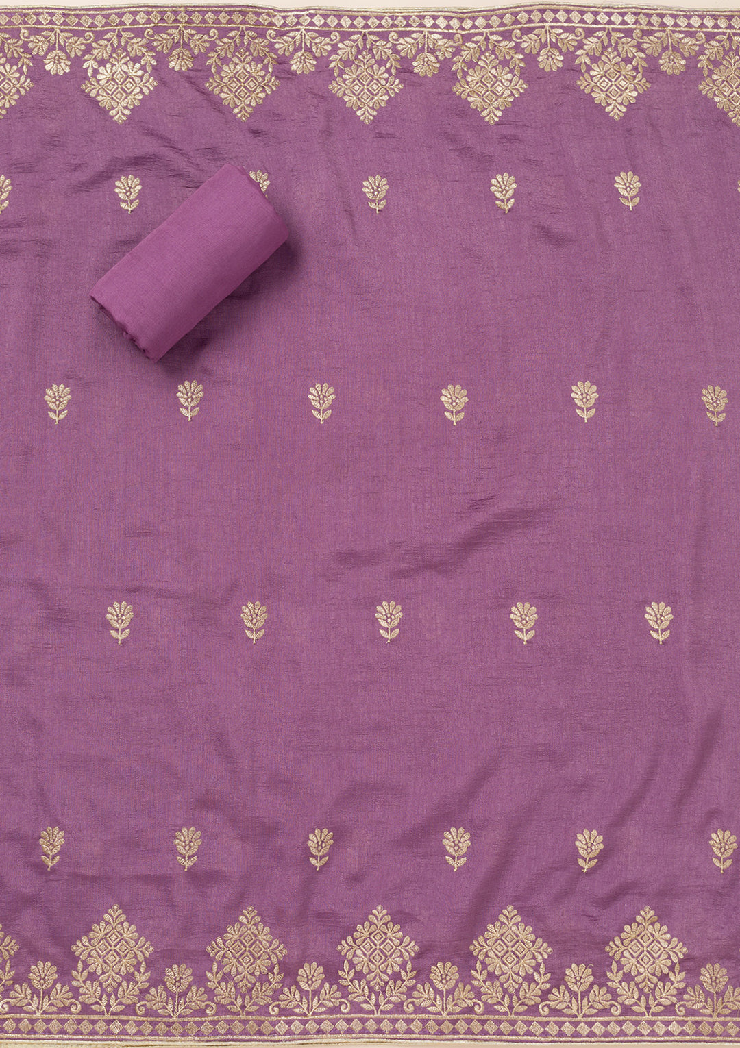 Lavender Soft Raw Silk Swarovski Unstitched Dress Material With Matching Bottom And Dupatta