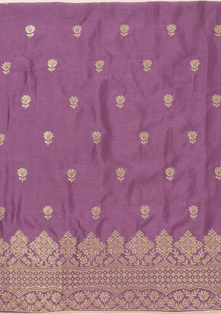 Lavender Soft Raw Silk Swarovski Unstitched Dress Material With Matching Bottom And Dupatta