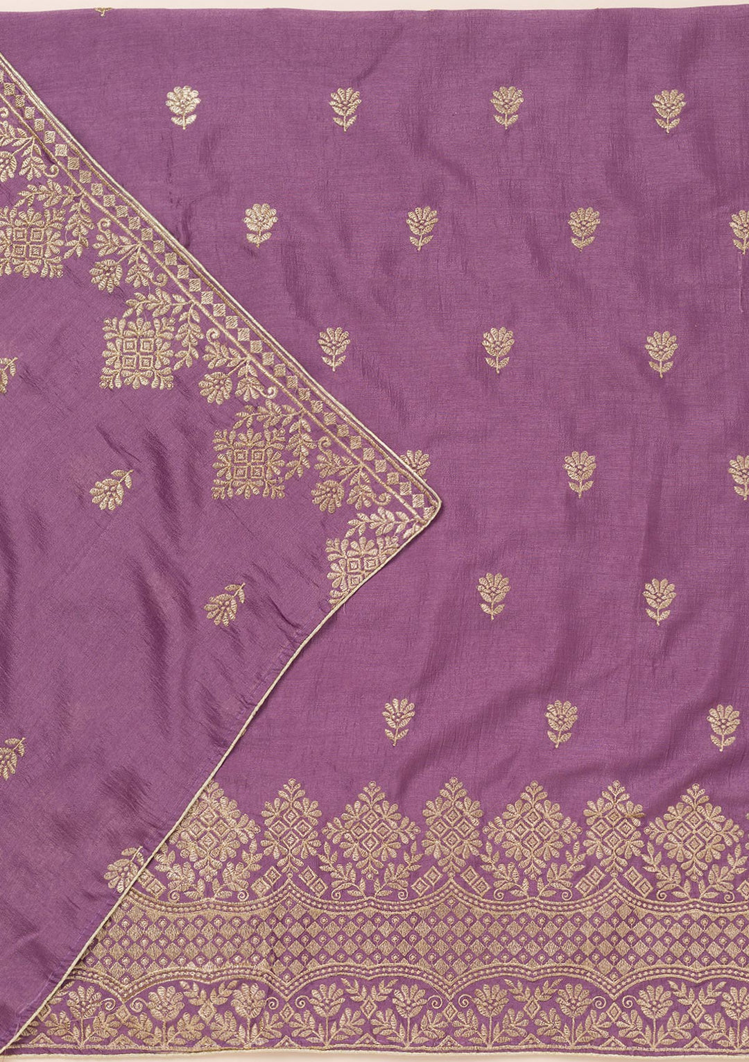 Lavender Soft Raw Silk Swarovski Unstitched Dress Material With Matching Bottom And Dupatta