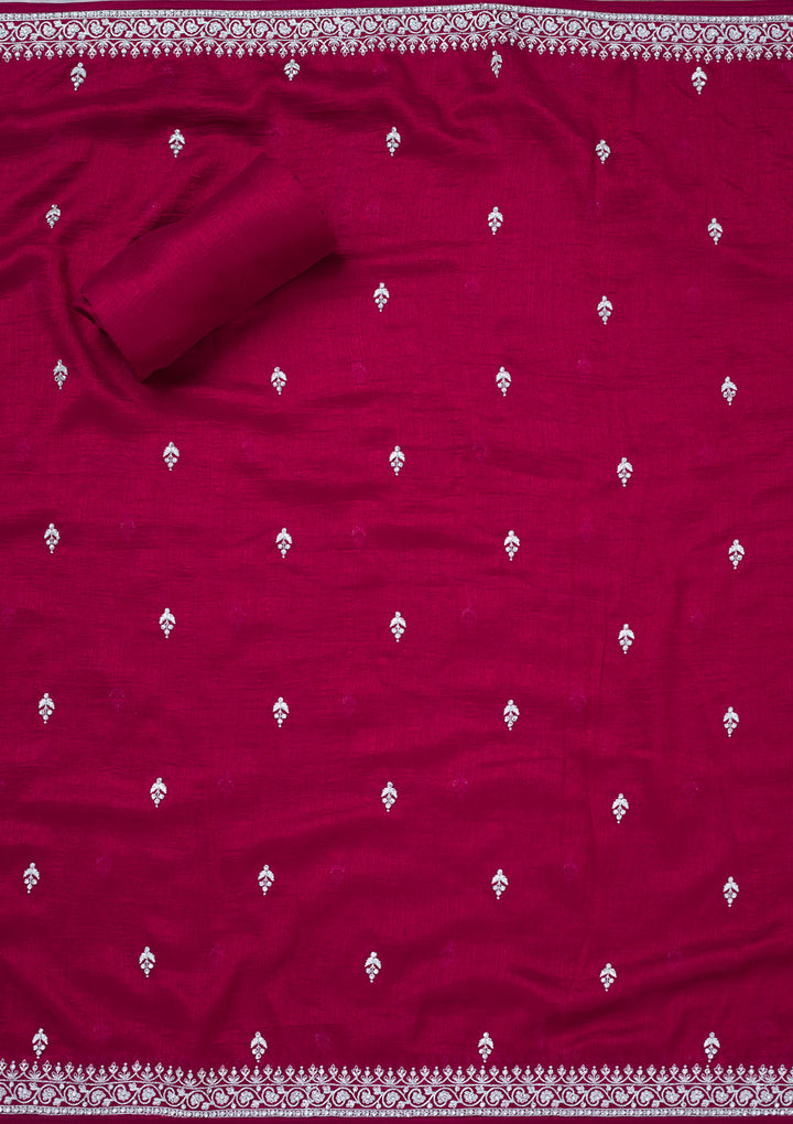 Maroon Soft Raw Silk Cording Unstitched Dress Material With Matching Bottom And Dupatta