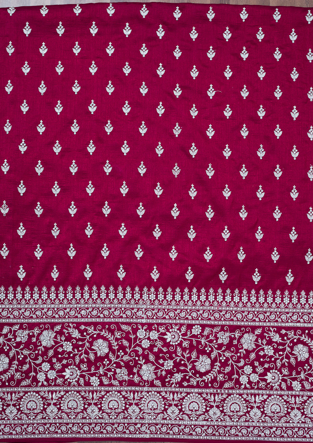 Maroon Soft Raw Silk Cording Unstitched Dress Material With Matching Bottom And Dupatta