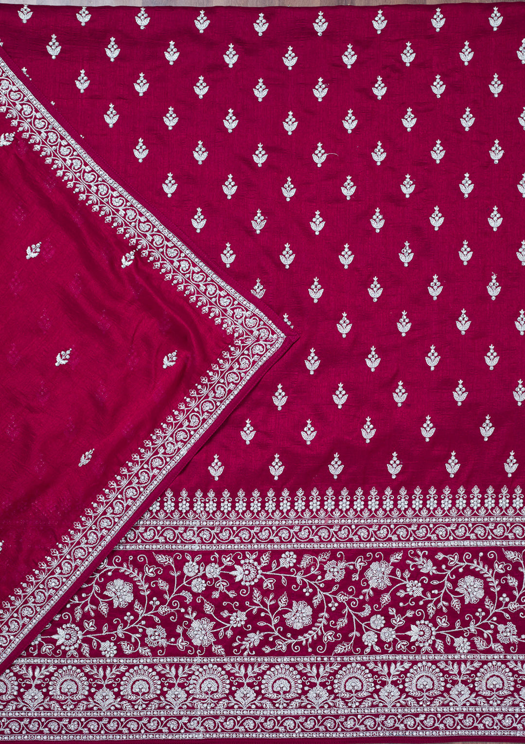 Maroon Soft Raw Silk Cording Unstitched Dress Material With Matching Bottom And Dupatta