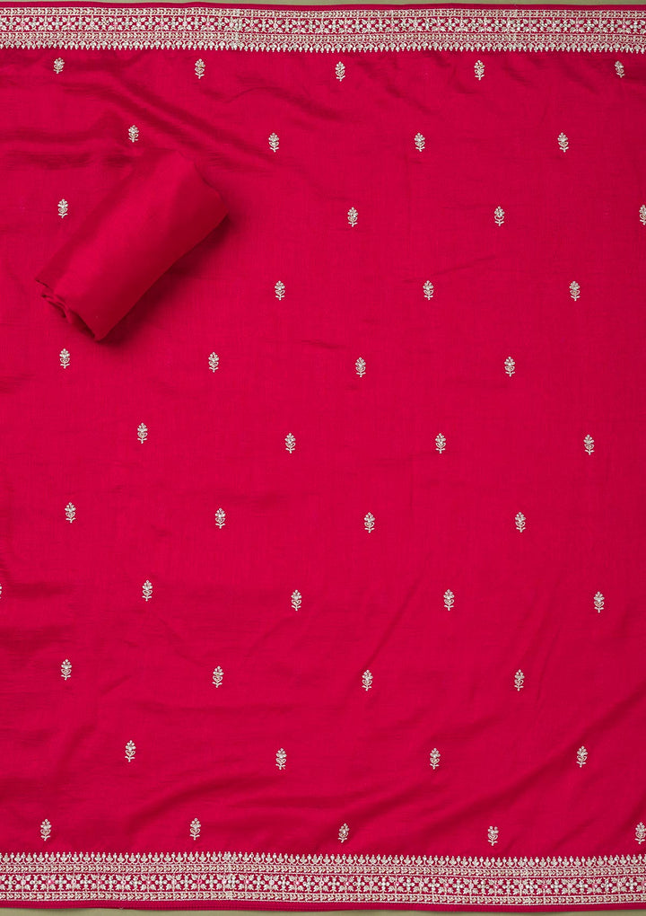 Rani Pink Zariwork Art Silk Unstitched Salwar Suit