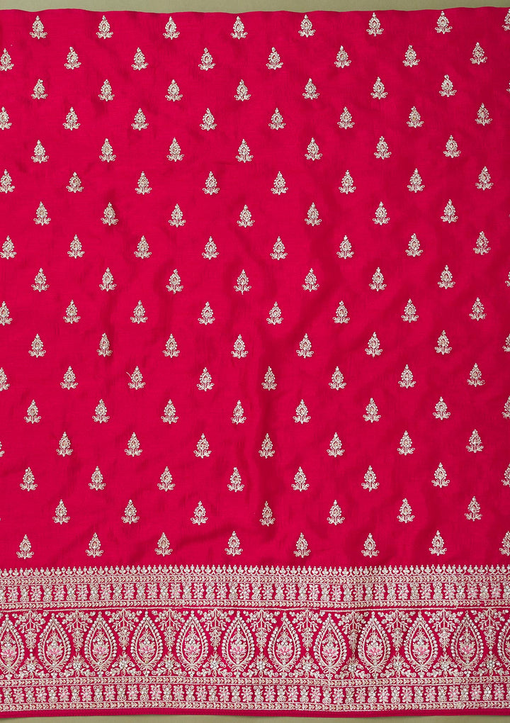 Rani Pink Zariwork Art Silk Unstitched Salwar Suit
