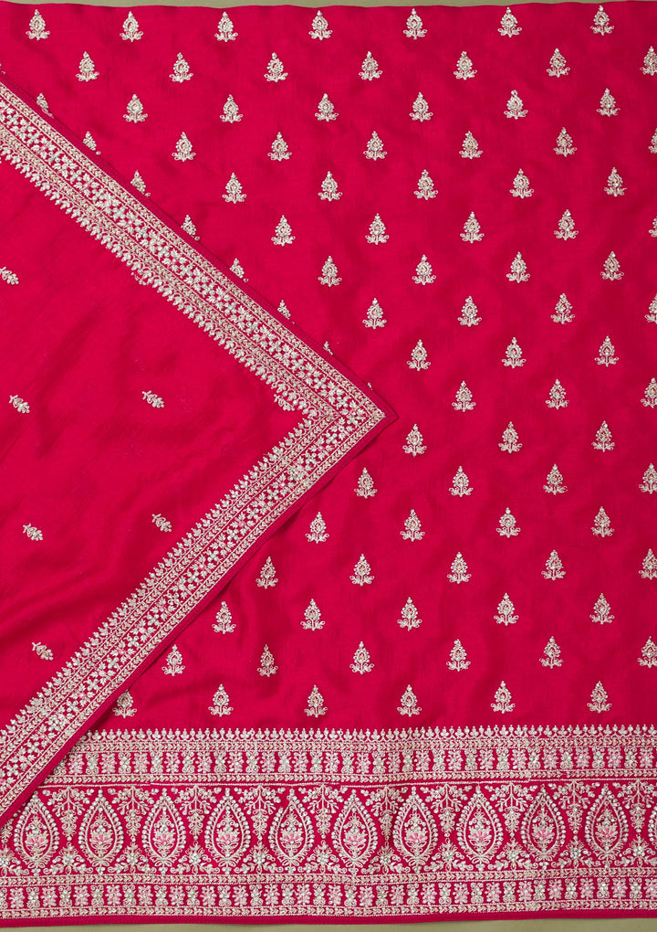 Rani Pink Zariwork Art Silk Unstitched Salwar Suit