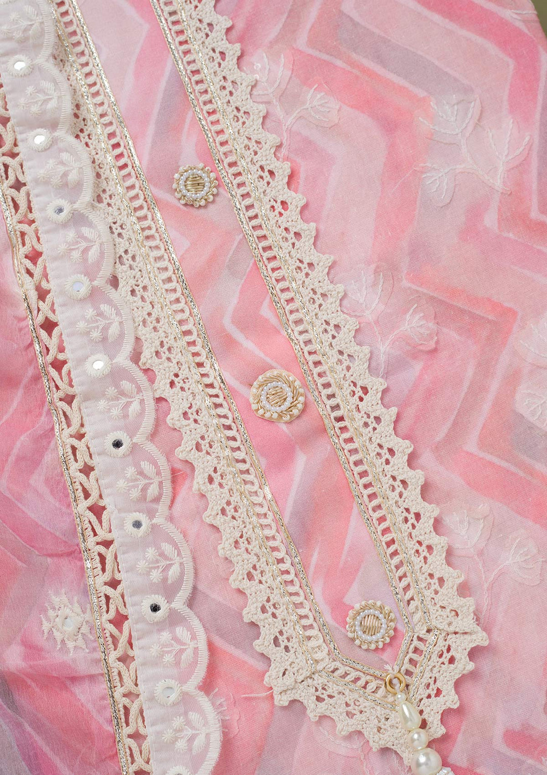 Pink Threadwork Cotton Unstitched Salwar Suit