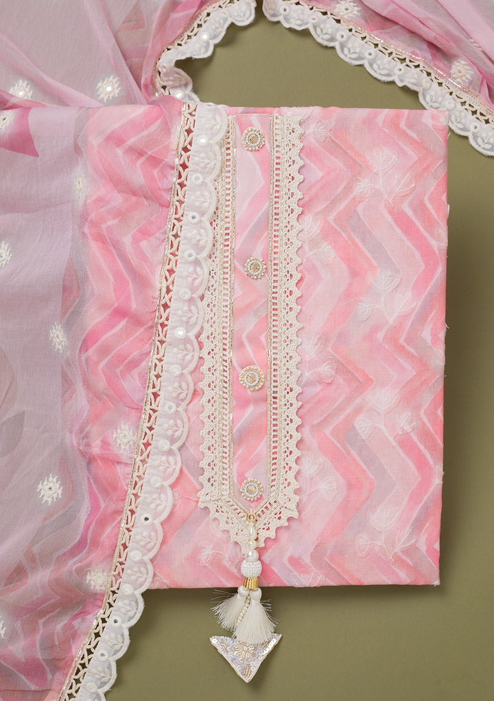 Pink Threadwork Cotton Unstitched Salwar Suit