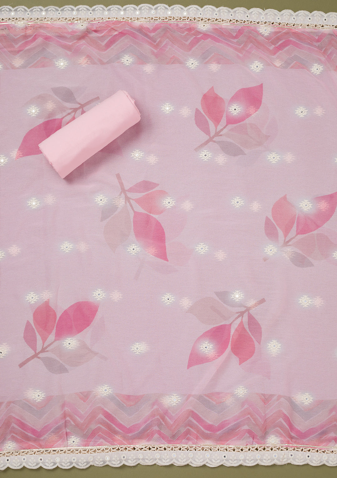 Pink Threadwork Cotton Unstitched Salwar Suit