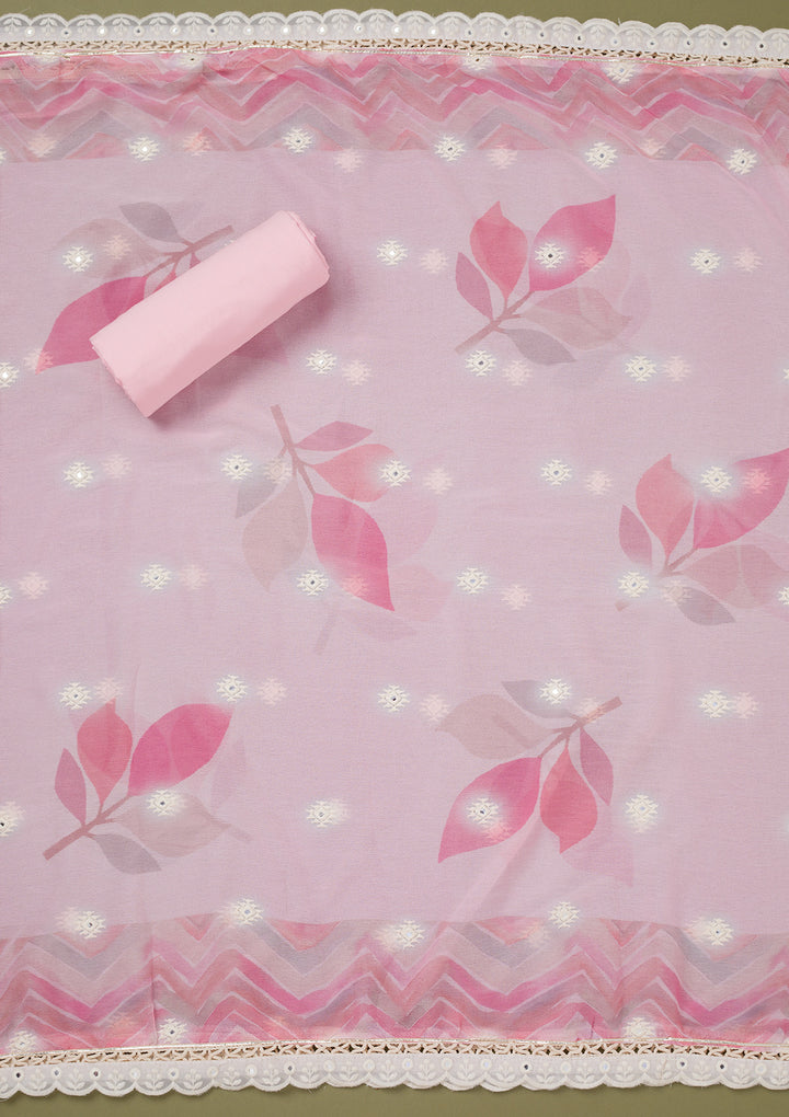 Pink Threadwork Cotton Unstitched Salwar Suit