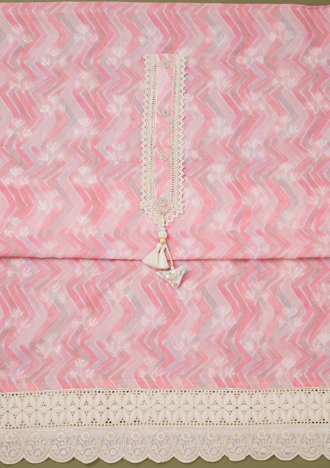 Pink Threadwork Cotton Unstitched Salwar Suit