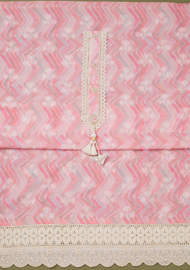 Pink Threadwork Cotton Unstitched Salwar Suit