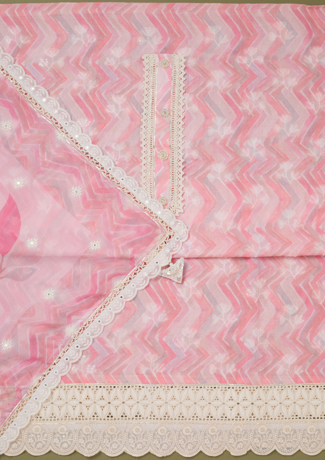 Pink Threadwork Cotton Unstitched Salwar Suit