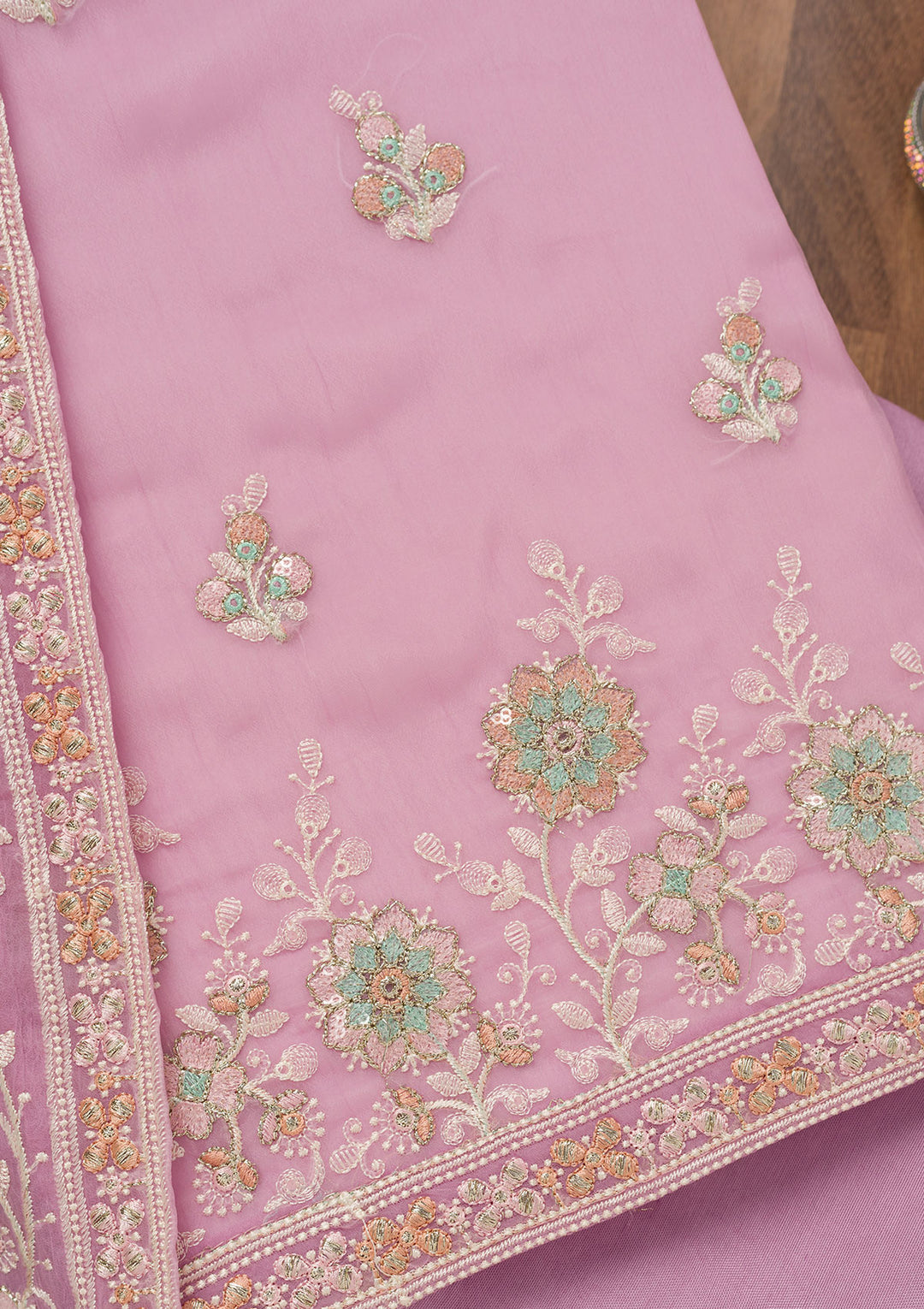 Lavender Threadwork Semi Crepe Unstitched Salwar Suit