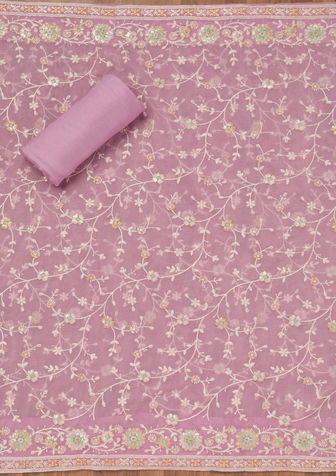 Lavender Threadwork Semi Crepe Unstitched Salwar Suit