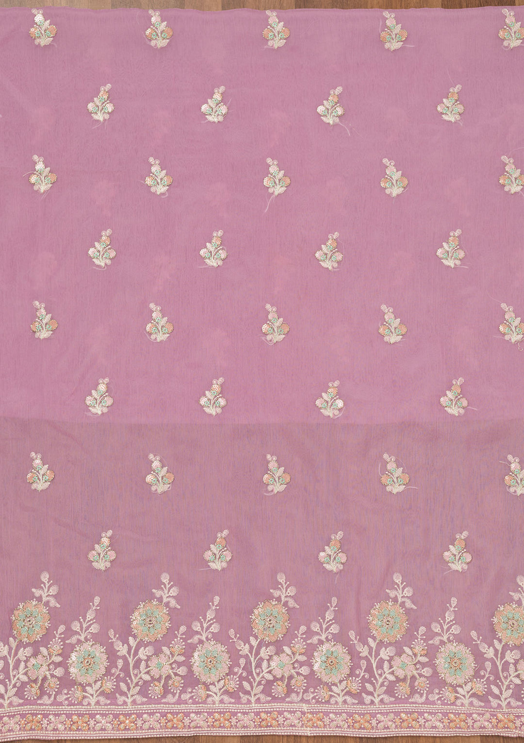 Lavender Threadwork Semi Crepe Unstitched Salwar Suit