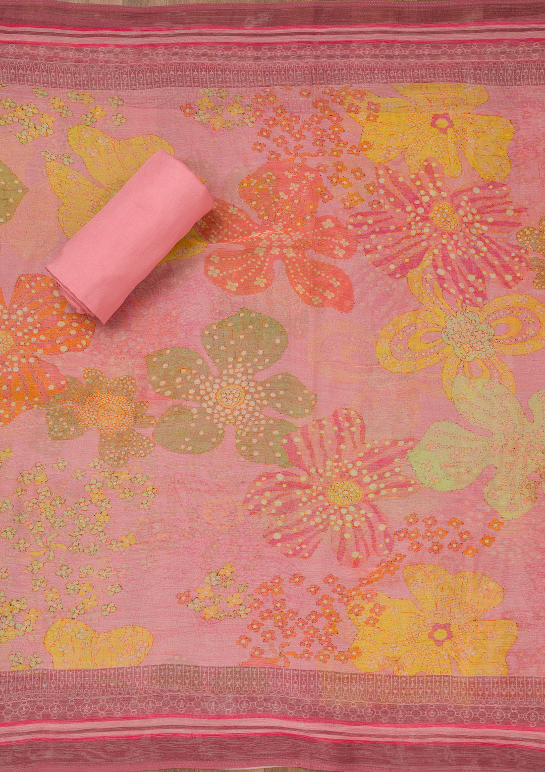 Pink Cutdana Art Silk Unstitched Salwar Suit