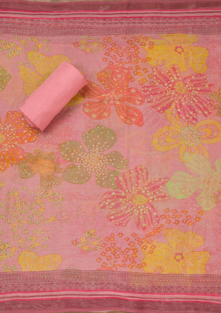 Pink Cutdana Art Silk Unstitched Salwar Suit