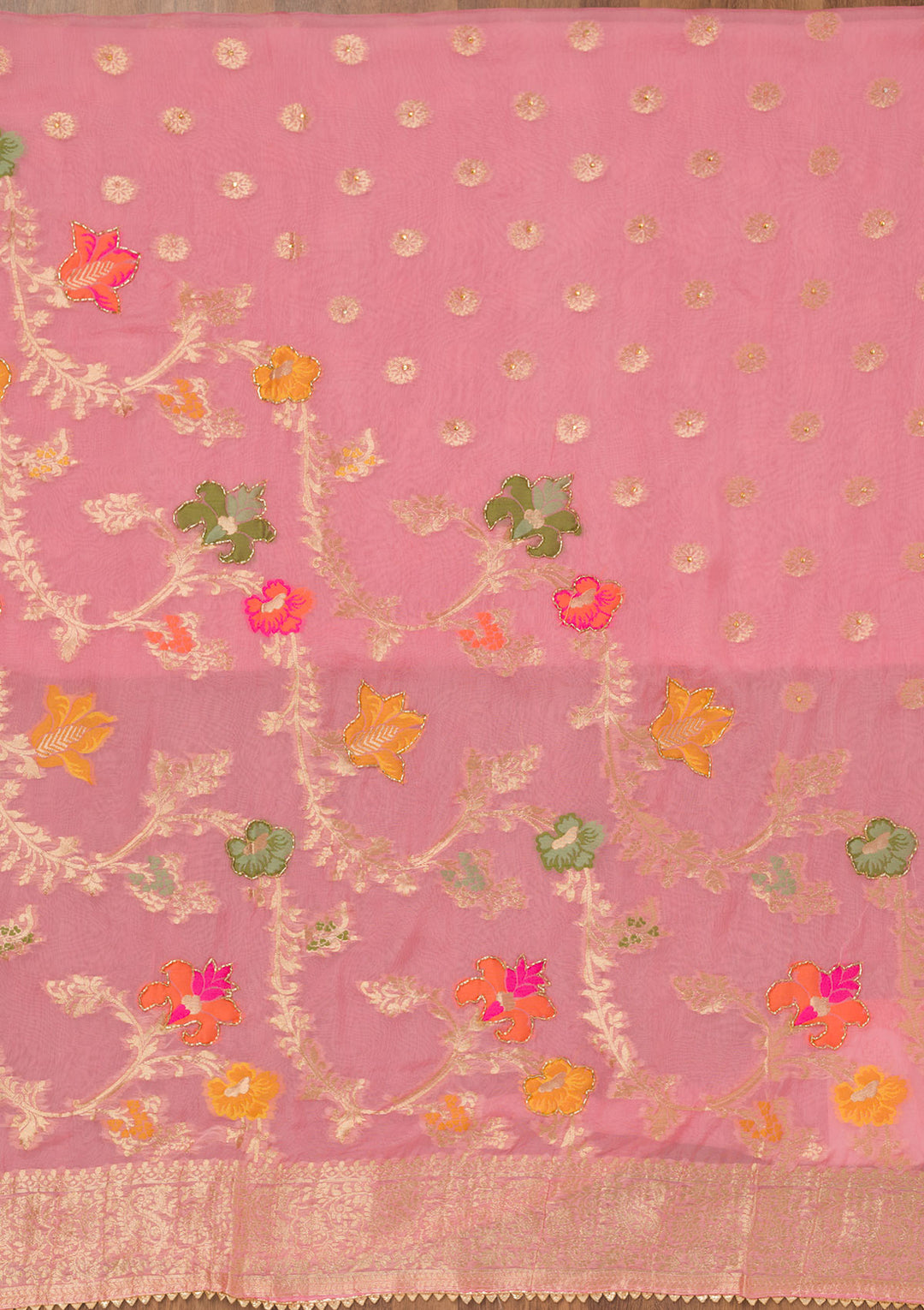Pink Cutdana Art Silk Unstitched Salwar Suit