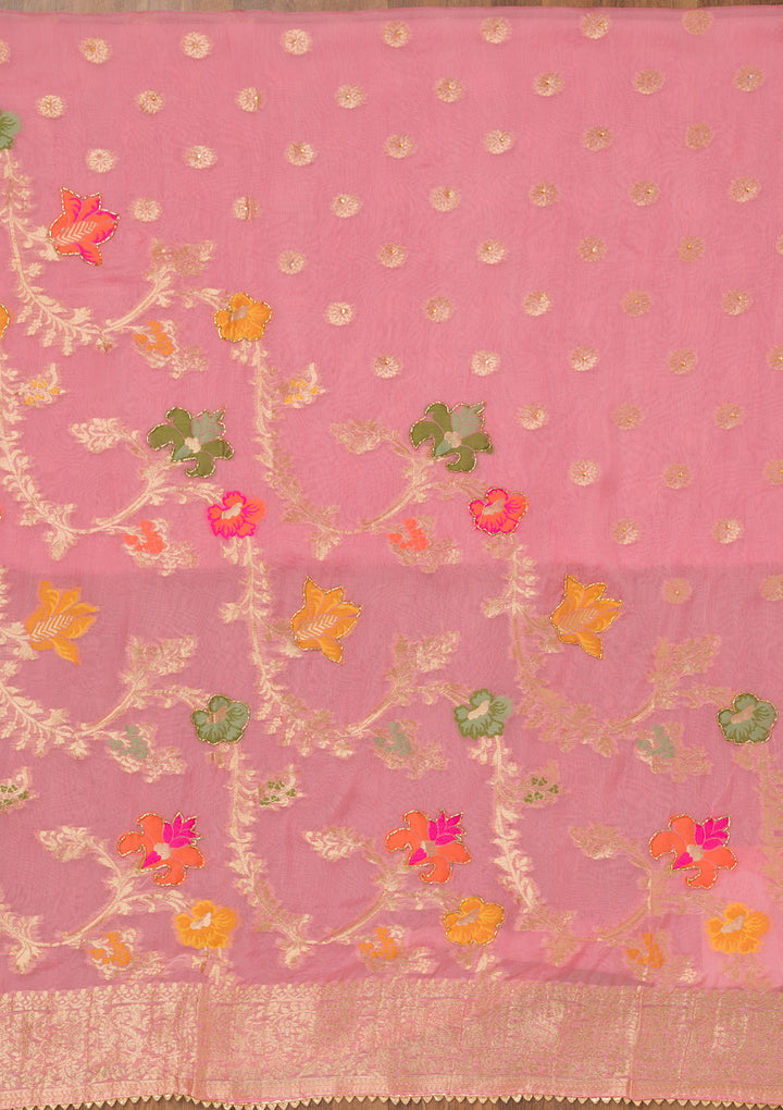 Pink Cutdana Art Silk Unstitched Salwar Suit