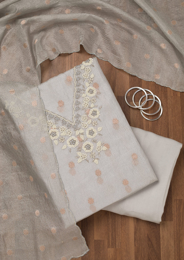 Grey Stonework Tissue Unstitched Salwar Suit