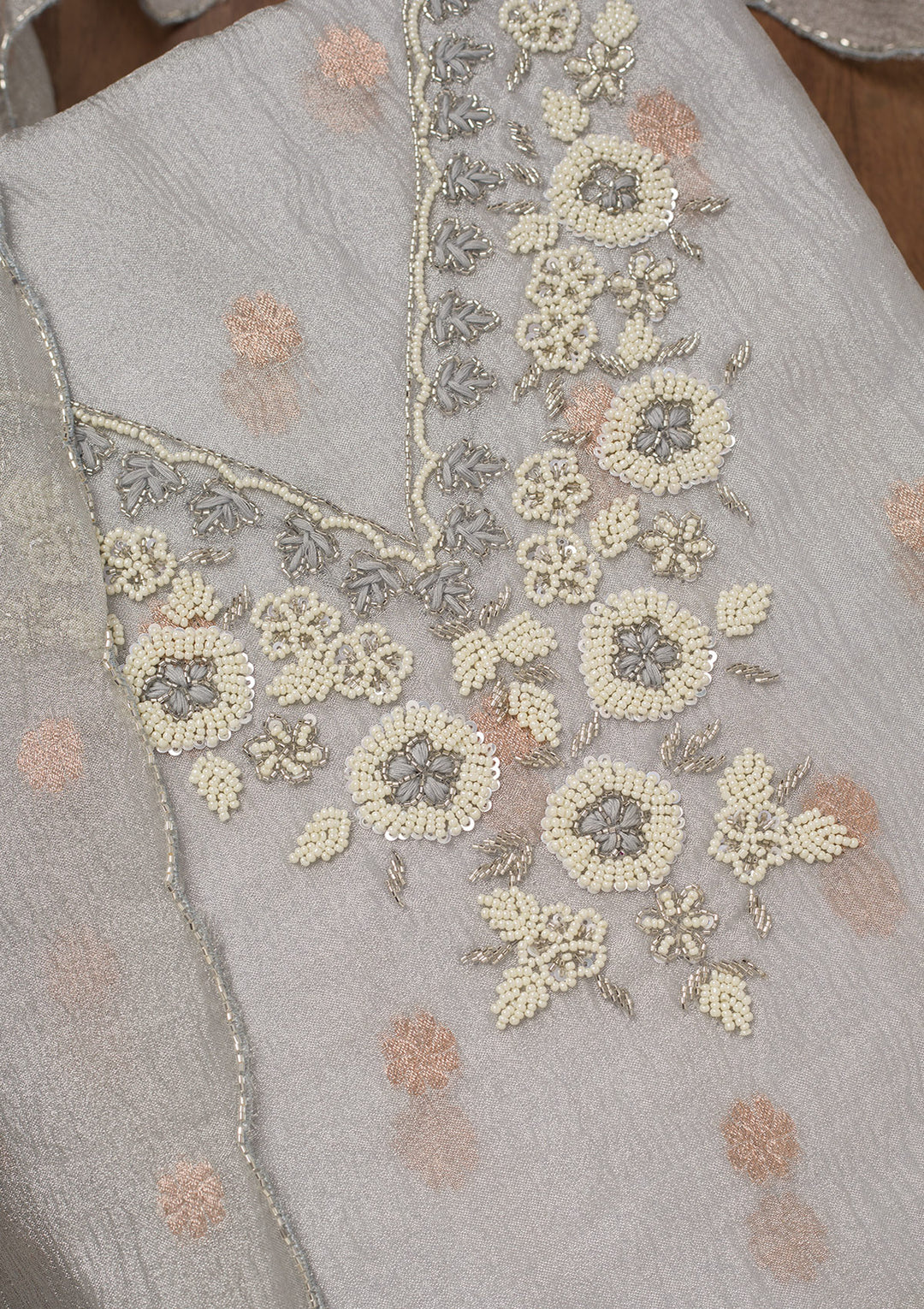 Grey Stonework Tissue Unstitched Salwar Suit