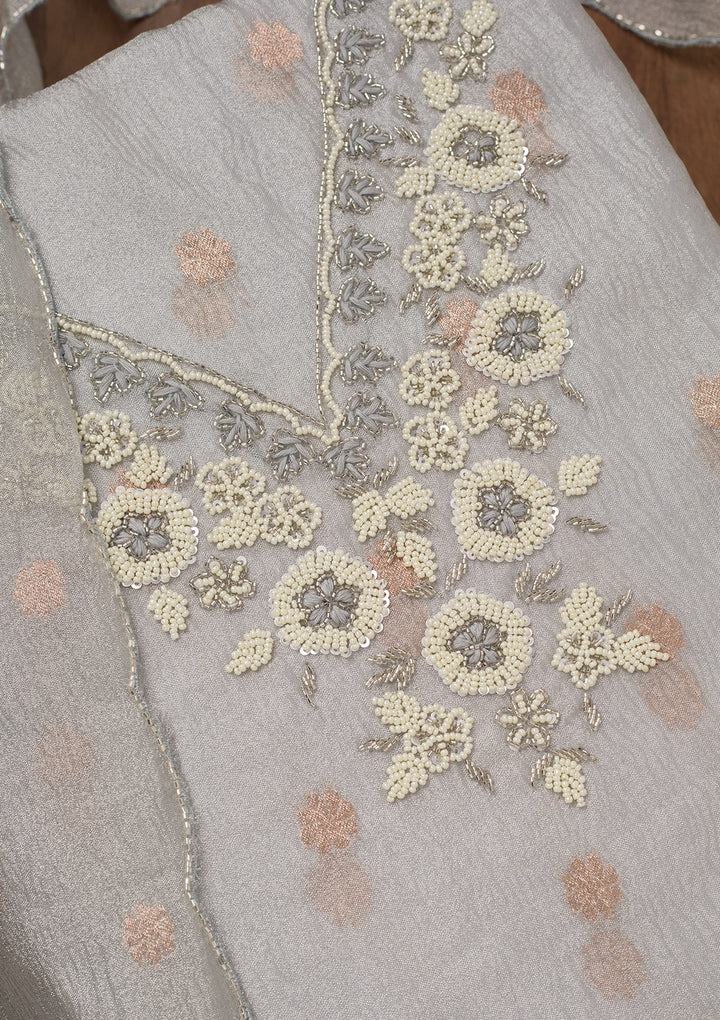 Grey Stonework Tissue Unstitched Salwar Suit