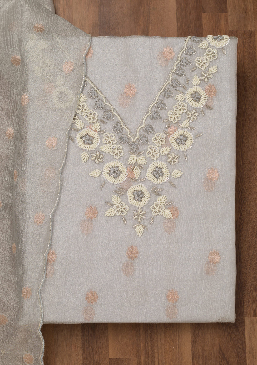 Grey Stonework Tissue Unstitched Salwar Suit