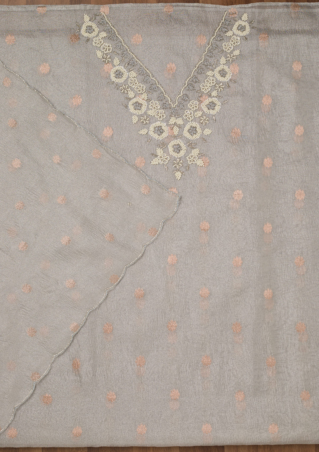 Grey Stonework Tissue Unstitched Salwar Suit