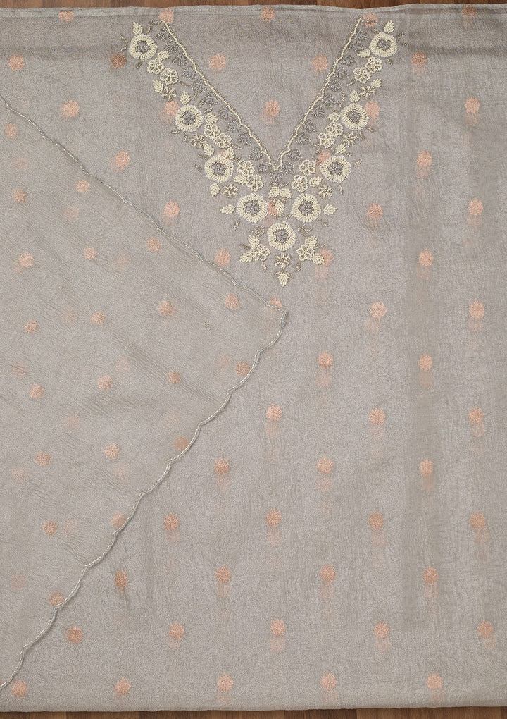 Grey Stonework Tissue Unstitched Salwar Suit