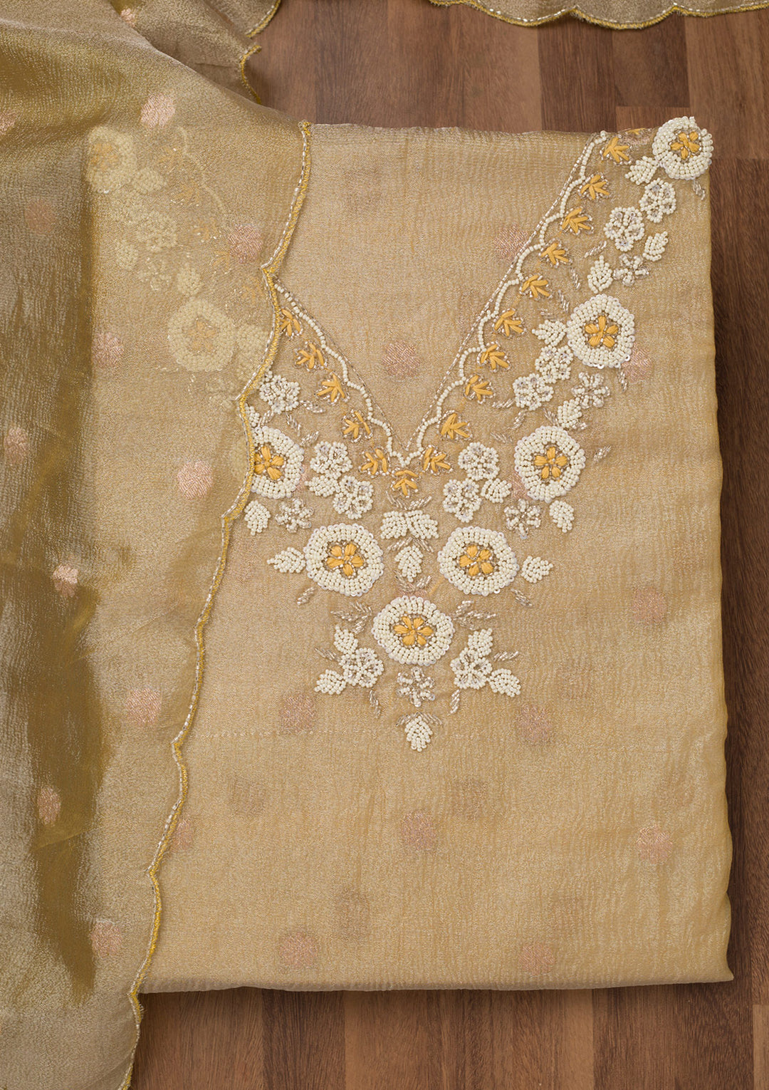 Pista Green Stonework Tissue Unstitched Salwar Suit