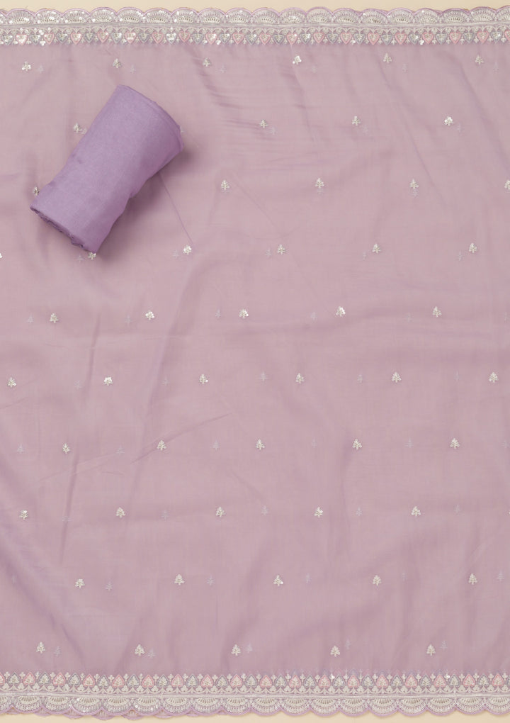 Lavender Tissue Sequins Unstitched Dress Material With Matching Bottom And Dupatta