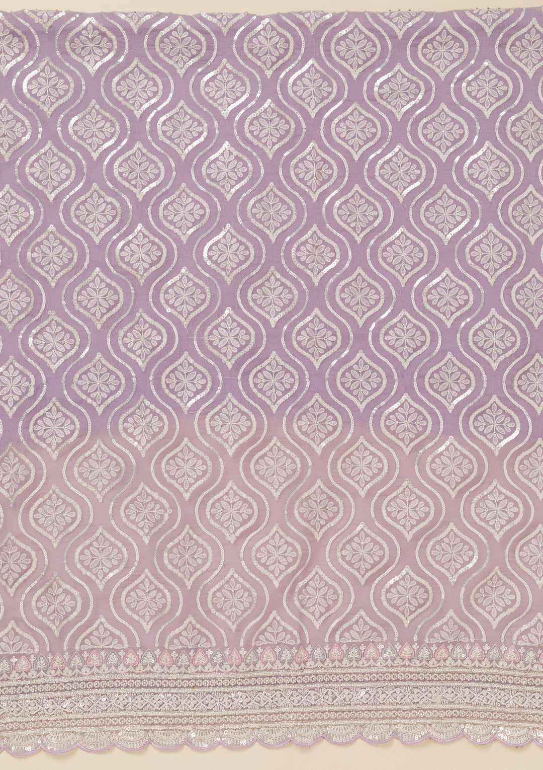 Lavender Tissue Sequins Unstitched Dress Material With Matching Bottom And Dupatta