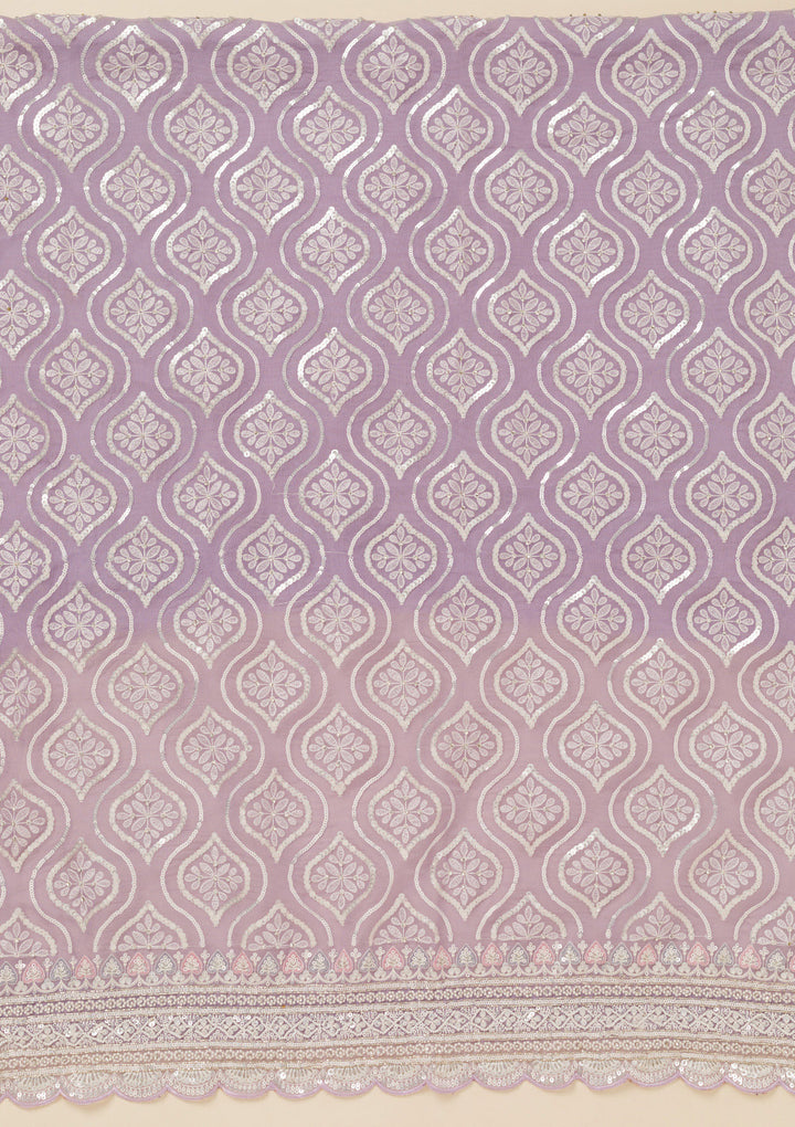 Lavender Tissue Sequins Unstitched Dress Material With Matching Bottom And Dupatta