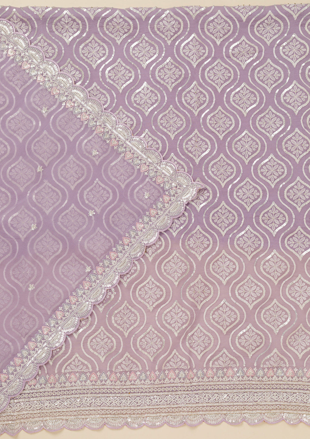 Lavender Tissue Sequins Unstitched Dress Material With Matching Bottom And Dupatta