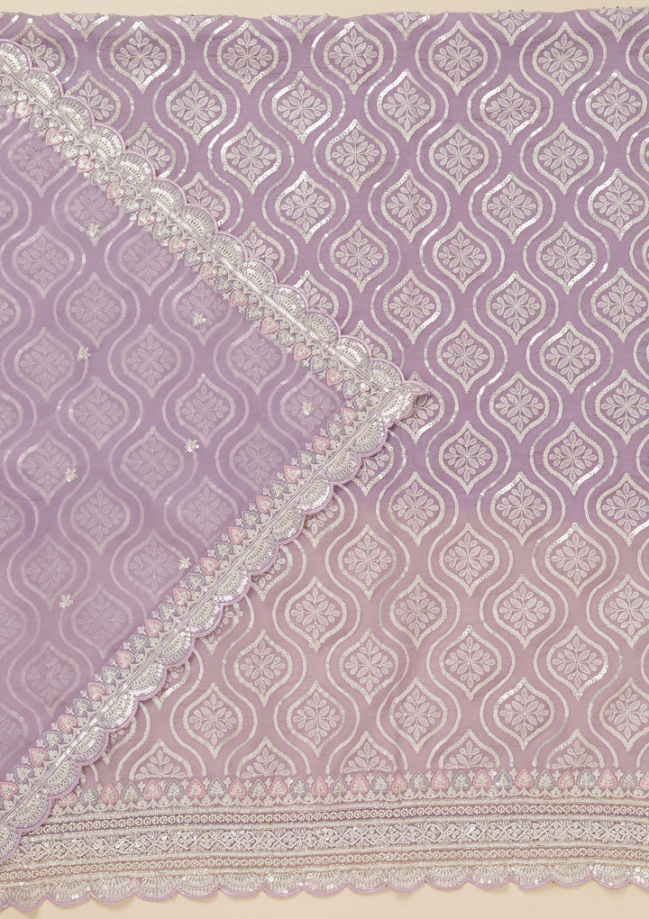 Lavender Tissue Sequins Unstitched Dress Material With Matching Bottom And Dupatta