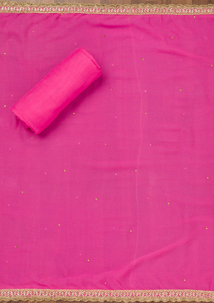 Pink Tissue Leheria Gotapatti Unstitched Dress Material With Matching Bottom And Dupatta
