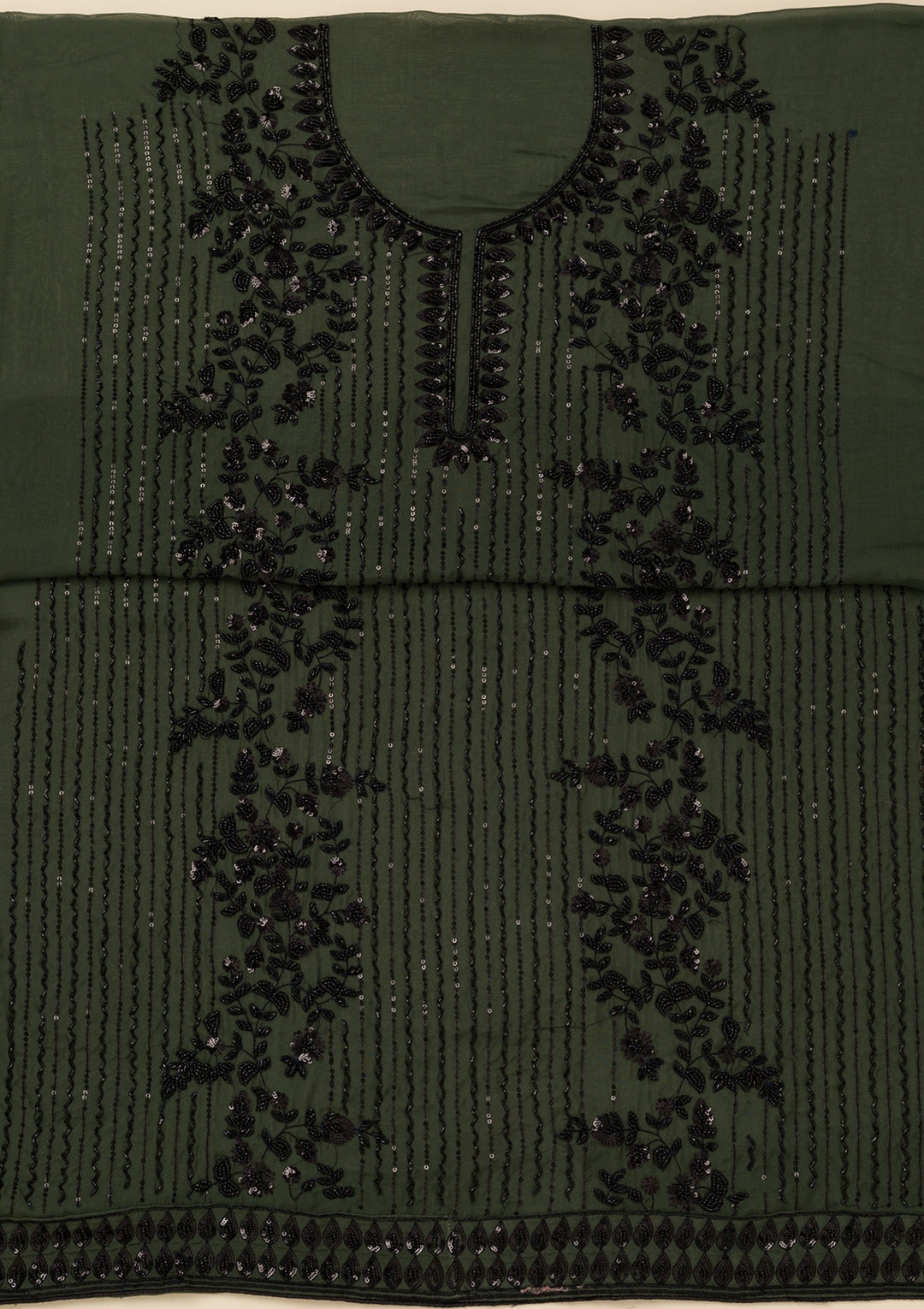 Leaf Green Tissue Cutdana Unstitched Dress Material With Matching Bottom And Dupatta