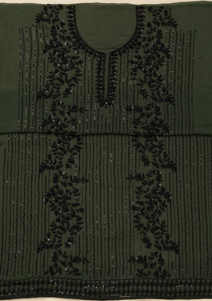 Leaf Green Tissue Cutdana Unstitched Dress Material With Matching Bottom And Dupatta
