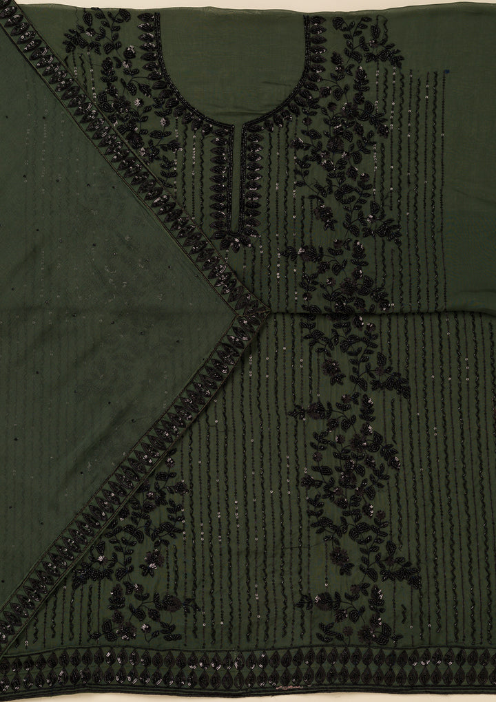 Leaf Green Tissue Cutdana Unstitched Dress Material With Matching Bottom And Dupatta