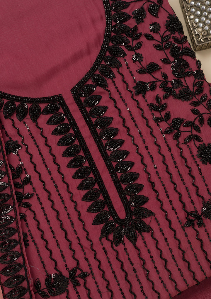 Rust Tissue Cutdana Unstitched Dress Material With Matching Bottom And Dupatta