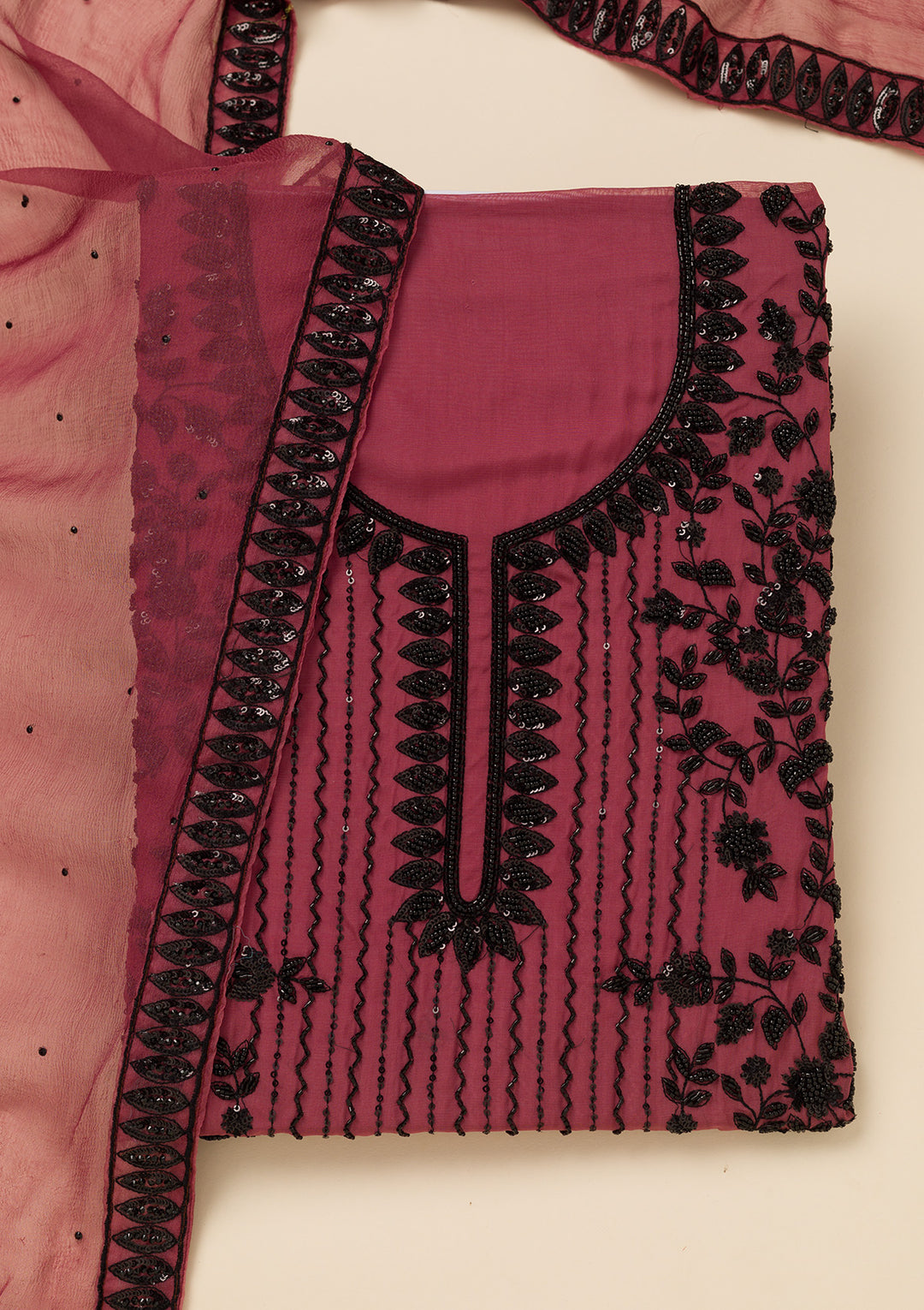 Rust Tissue Cutdana Unstitched Dress Material With Matching Bottom And Dupatta