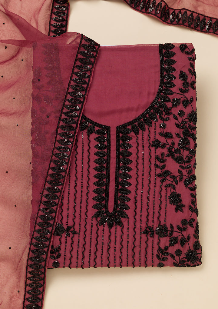 Rust Tissue Cutdana Unstitched Dress Material With Matching Bottom And Dupatta