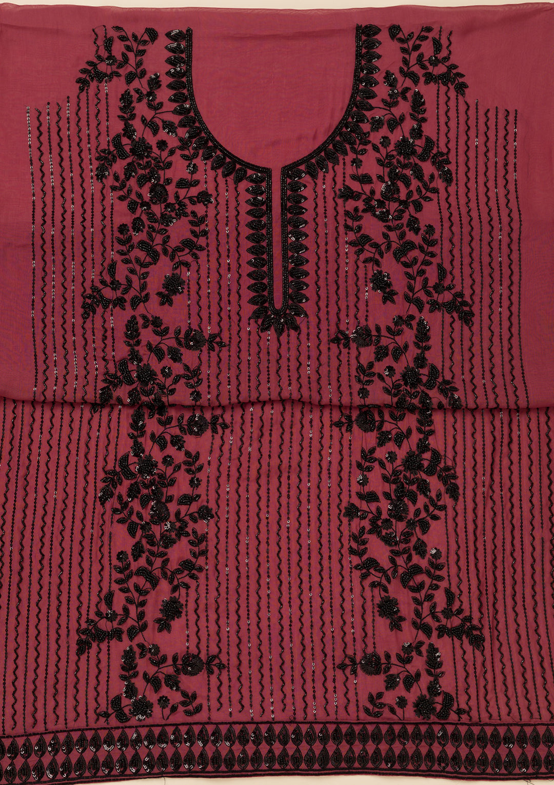 Rust Tissue Cutdana Unstitched Dress Material With Matching Bottom And Dupatta