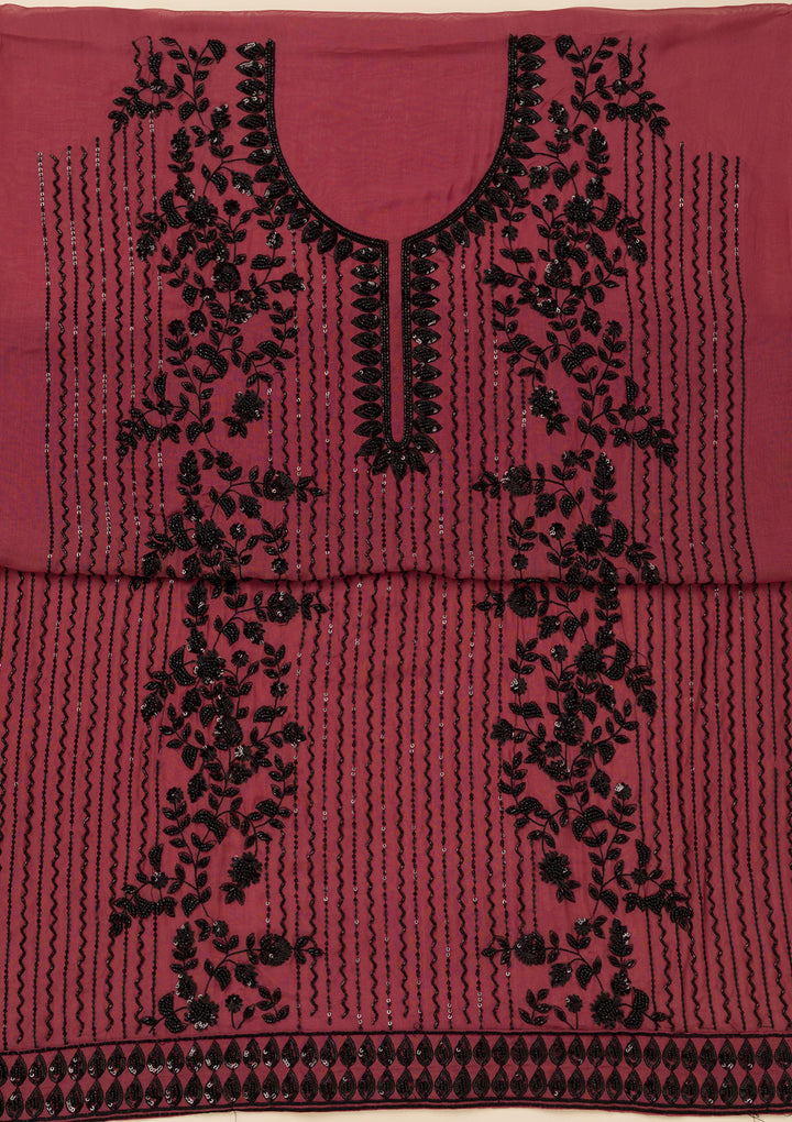 Rust Tissue Cutdana Unstitched Dress Material With Matching Bottom And Dupatta