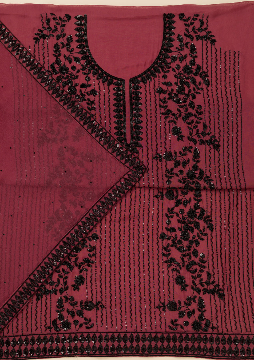 Rust Tissue Cutdana Unstitched Dress Material With Matching Bottom And Dupatta